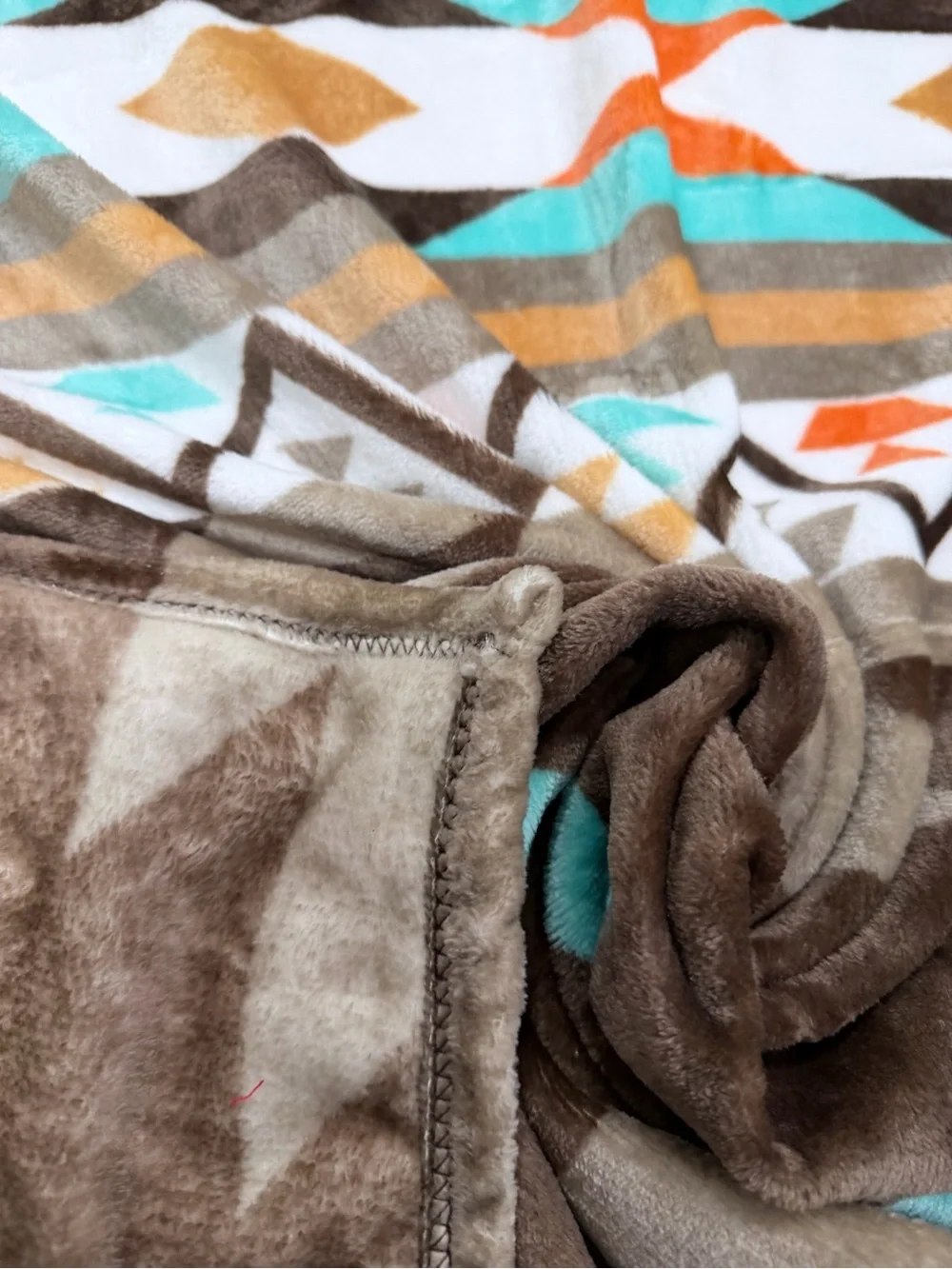 Queen Southwest tribal Aztec Geometric Plush fleece Blanket - Turquoise & Brown